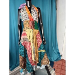 Jack pot new‎ york Silk Dress Halter Neck Colorful Boho Hippie Festival Unique